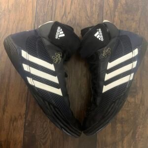 Adidas Blue, Black, and White Brandon Slay Super Slay Wrestling Shoes