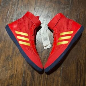 Adidas Red, Blue and Gold Combat Speed 5 Wrestling Shoes