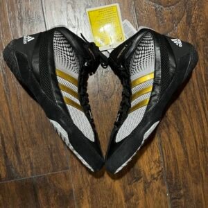 Adidas Sample Black, Gold, and Grey Response 3 Wrestling Shoes