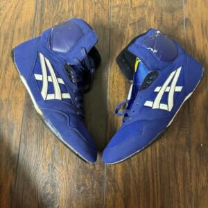 Asics Blue, White, and Yellow Lyte Flex Wrestling Shoes